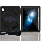 For-iPad-(2025)-/-10.9-(2022)-Tablet-Case-Hand-Strap-Rotary-Kickstand-Honeycomb-Texture-Anti-Drop-Cover-with-Shoulder-Strap-All-Black