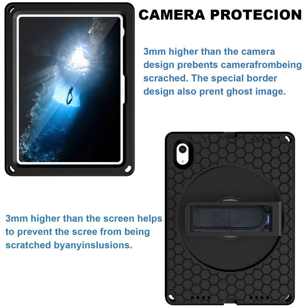 For-iPad-(2025)-/-10.9-(2022)-Tablet-Case-Hand-Strap-Rotary-Kickstand-Honeycomb-Texture-Anti-Drop-Cover-with-Shoulder-Strap-All-Black