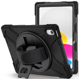 For-iPad-(2025)-/-10.9-(2022)-Kickstand-PC-+-Silicone-Tablet-Case-360-Degree-Rotation-Hand-Strap-Shockproof-Rugged-Protective-Cover-Black