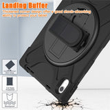 For-iPad-(2025)-/-10.9-(2022)-Kickstand-PC-+-Silicone-Tablet-Case-360-Degree-Rotation-Hand-Strap-Shockproof-Rugged-Protective-Cover-Black