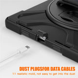 For-iPad-(2025)-/-10.9-(2022)-Kickstand-PC-+-Silicone-Tablet-Case-360-Degree-Rotation-Hand-Strap-Shockproof-Rugged-Protective-Cover-Black