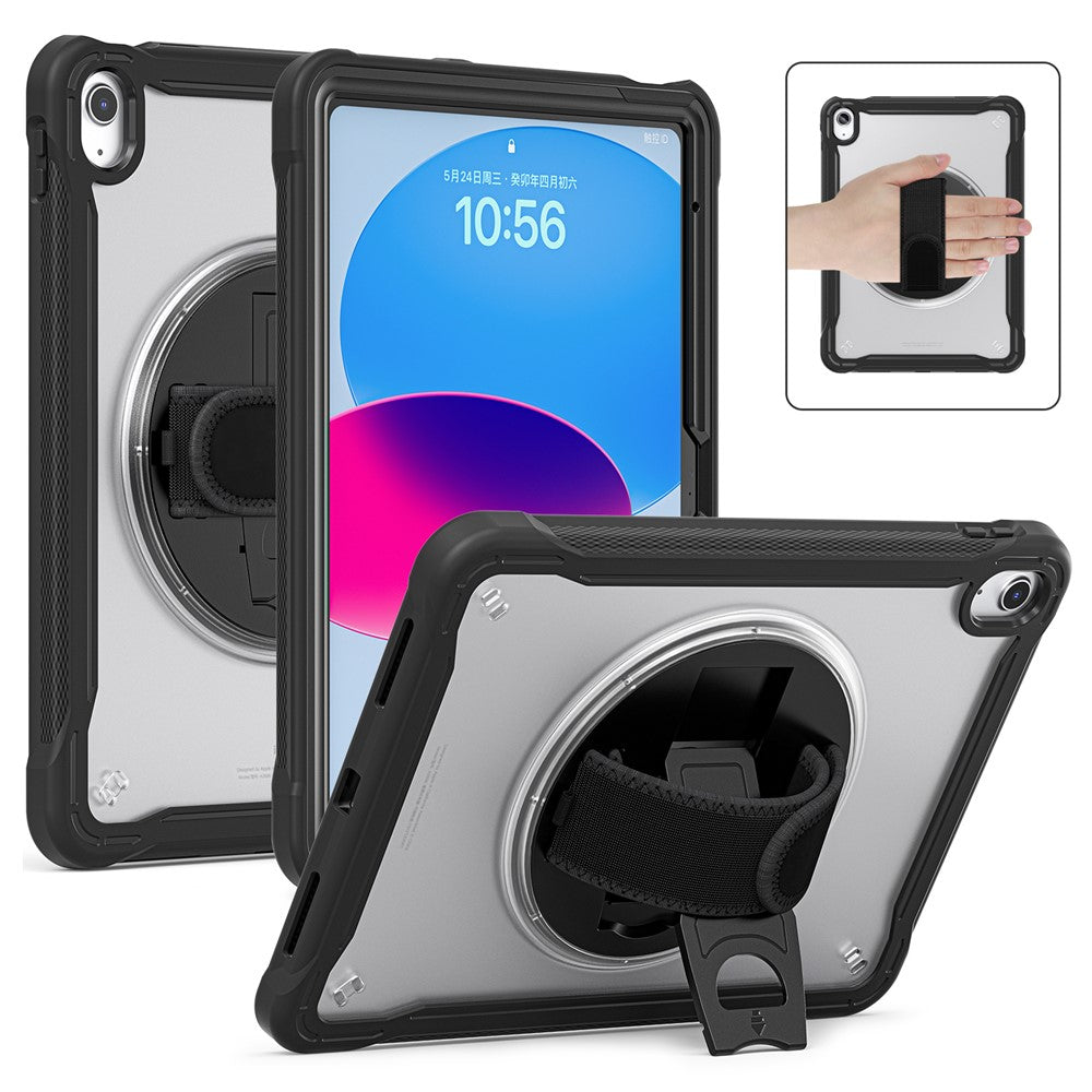 Kickstand-Tablet-Case-for-iPad-(2025)-/-10.9-(2022)-Rotary-Hand-Strap-TPU+PC-Tablet-Cover-Black