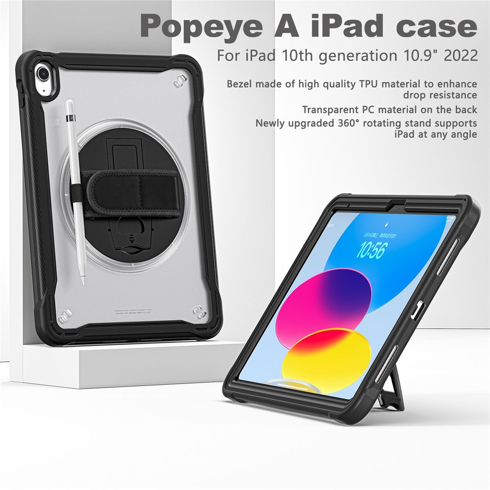 Kickstand-Tablet-Case-for-iPad-(2025)-/-10.9-(2022)-Rotary-Hand-Strap-TPU+PC-Tablet-Cover-Black