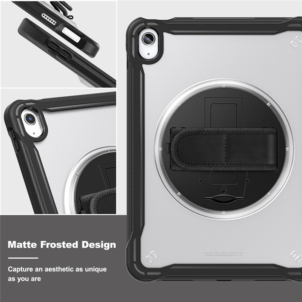 Kickstand-Tablet-Case-for-iPad-(2025)-/-10.9-(2022)-Rotary-Hand-Strap-TPU+PC-Tablet-Cover-Black