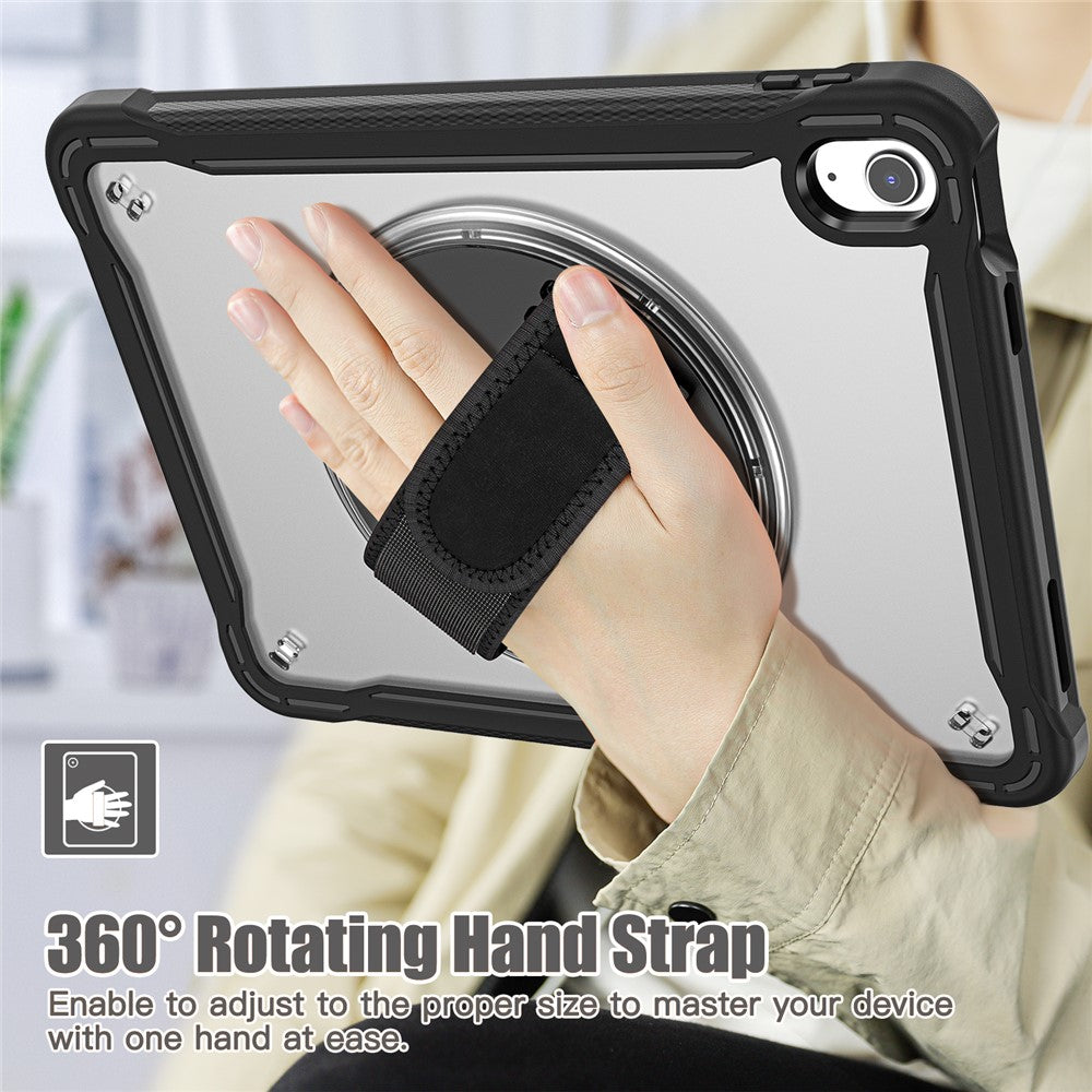 Kickstand-Tablet-Case-for-iPad-(2025)-/-10.9-(2022)-Rotary-Hand-Strap-TPU+PC-Tablet-Cover-Black