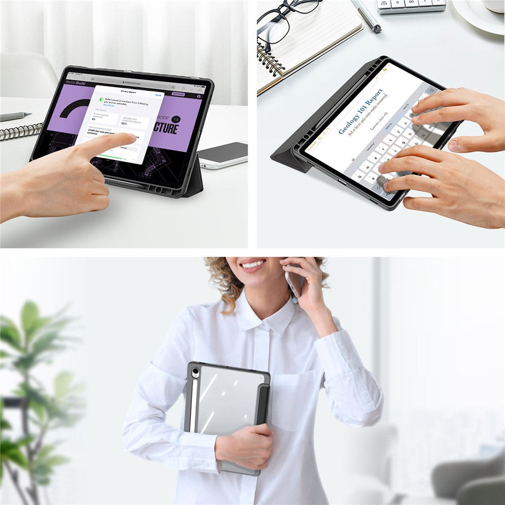 DUX-DUCIS-TOBY-Series-For-Samsung-Galaxy-Tab-S10-Lite-/-S10-FE-/-S9-FE-/-S9-Tablet-Leather-Case-Tri-Fold-Stand-Pen-Slot-Cover-Black