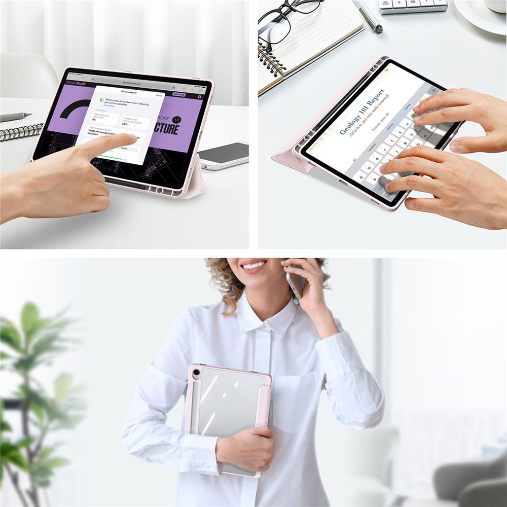 DUX-DUCIS-TOBY-Series-For-Samsung-Galaxy-Tab-S10-Lite-/-S10-FE-/-S9-FE-/-S9-Tablet-Leather-Case-Tri-Fold-Stand-Pen-Slot-Cover-Light-Pink
