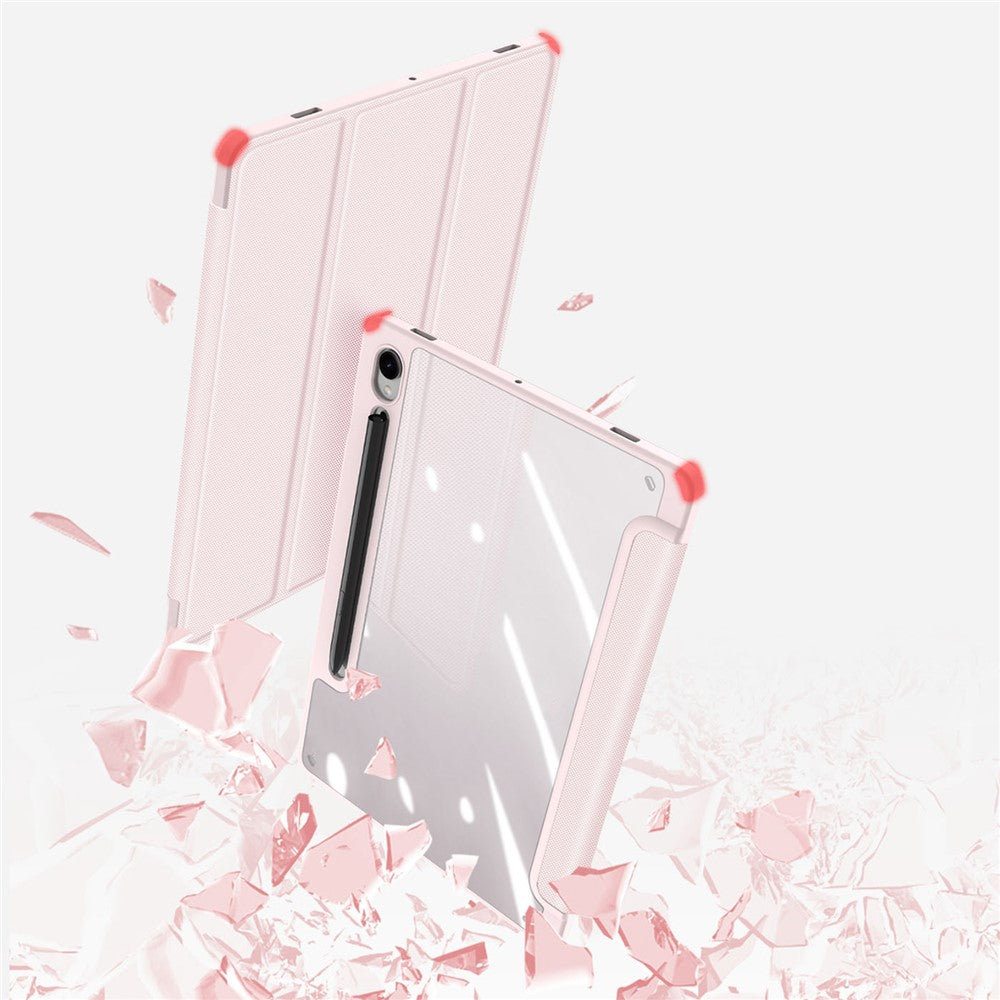 DUX-DUCIS-TOBY-Series-For-Samsung-Galaxy-Tab-S10-Lite-/-S10-FE-/-S9-FE-/-S9-Tablet-Leather-Case-Tri-Fold-Stand-Pen-Slot-Cover-Light-Pink