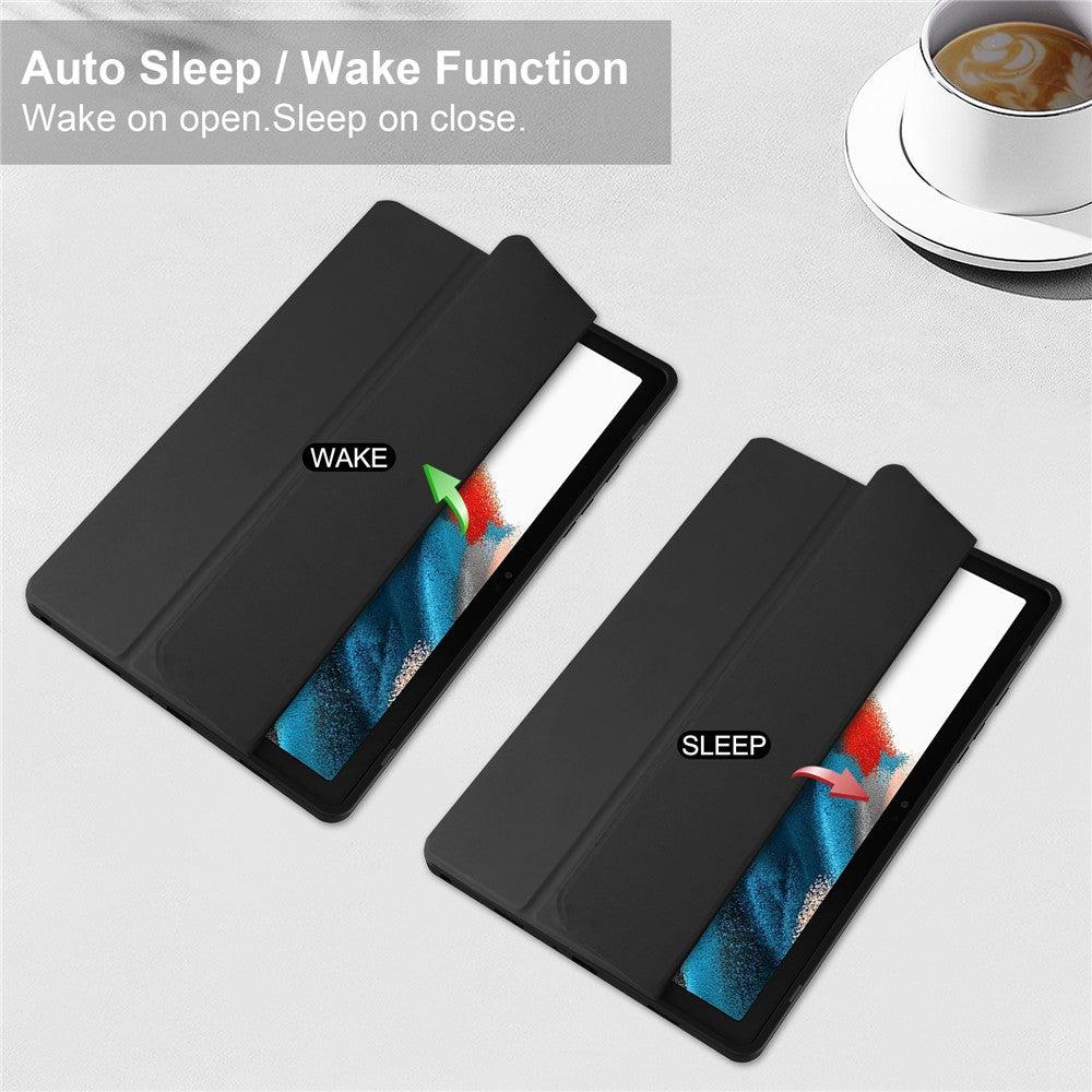 Clear-Back-Cover-for-Samsung-Galaxy-Tab-A9+-PU+TPU+Acrylic-Tablet-Case-with-Pen-Slot-Black