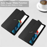 Clear-Back-Cover-for-Samsung-Galaxy-Tab-A9+-PU+TPU+Acrylic-Tablet-Case-with-Pen-Slot-Black