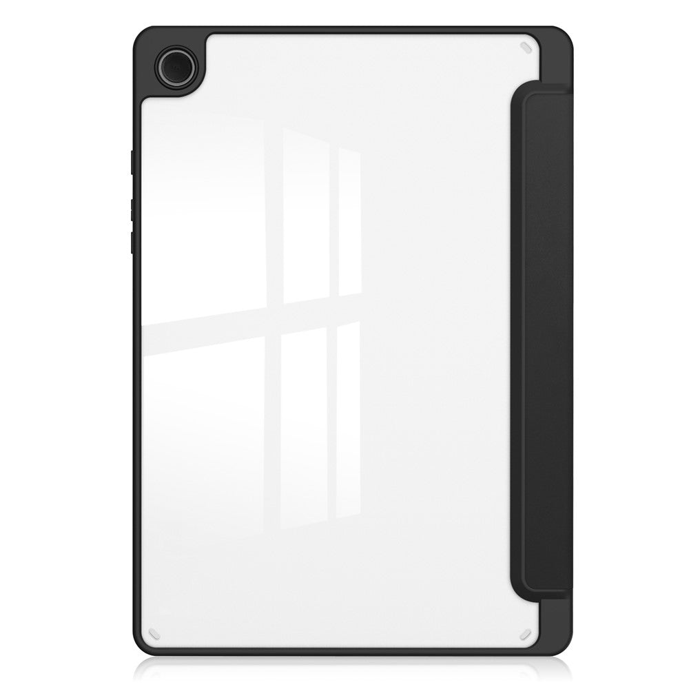 Clear-Back-Cover-for-Samsung-Galaxy-Tab-A9+-PU+TPU+Acrylic-Tablet-Case-with-Pen-Slot-Black