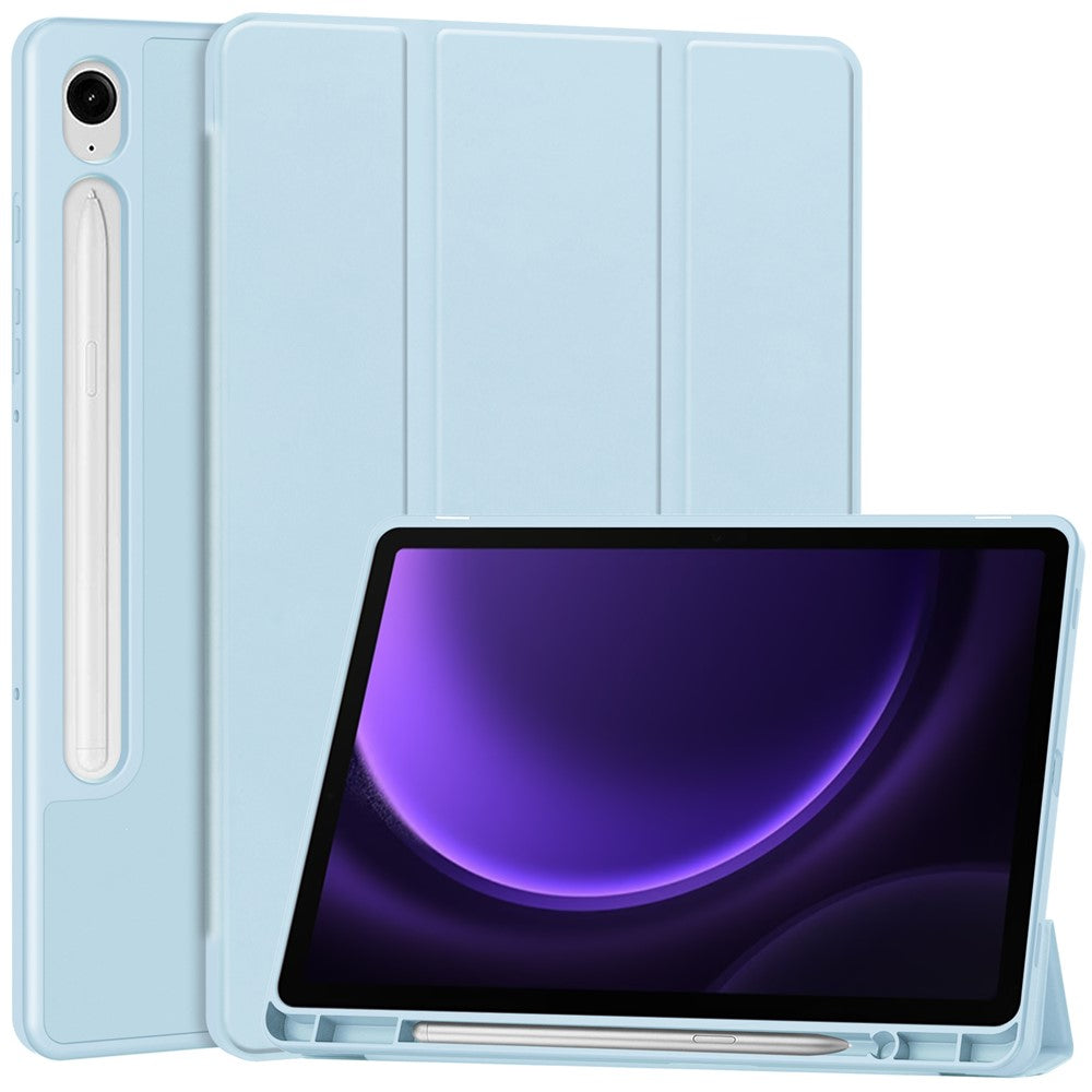 For-Samsung-Galaxy-Tab-S10-FE-/-S9-FE-Leather-Case-Tri-Fold-Stand-Pen-Slot-Tablet-Cover-Sky-Blue