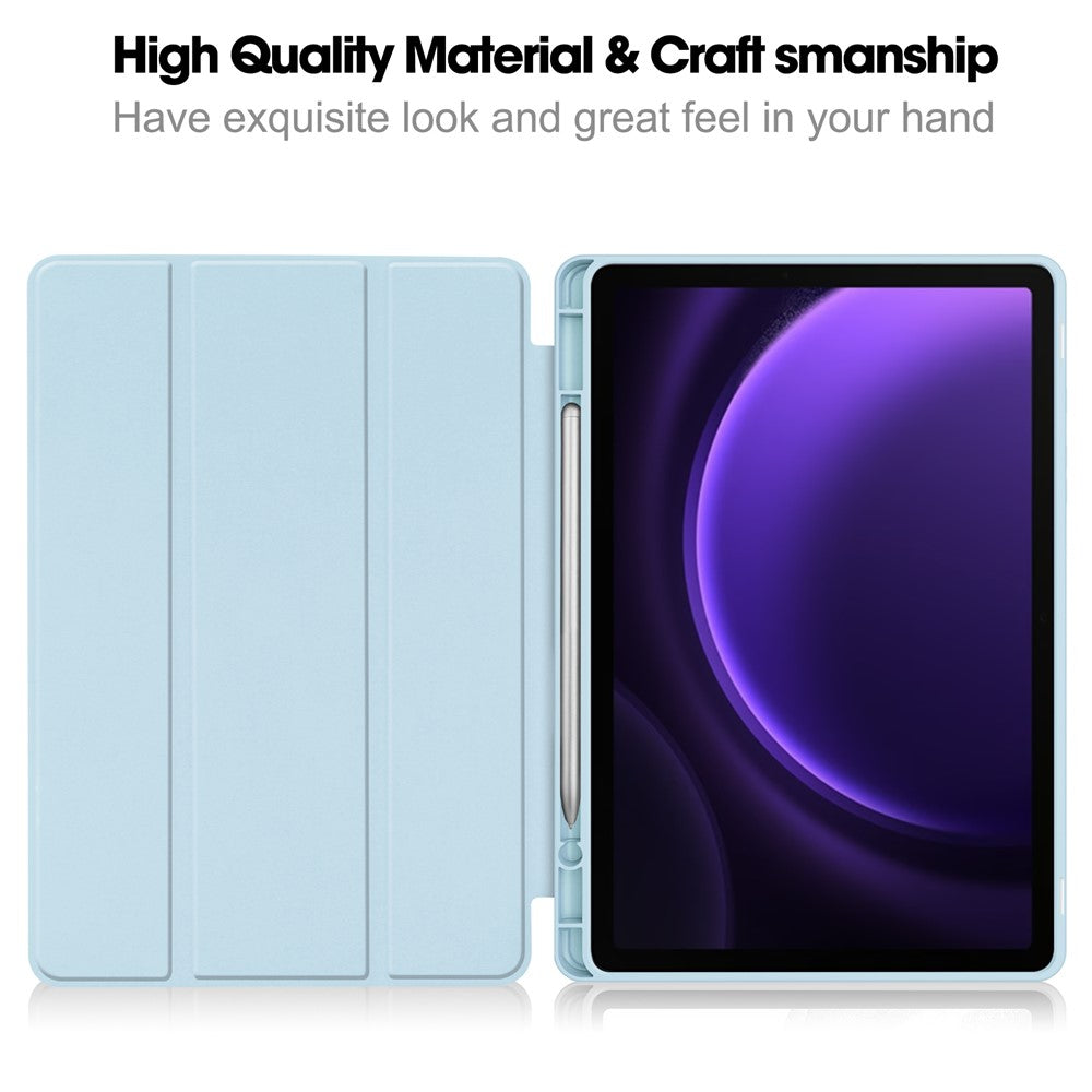 For-Samsung-Galaxy-Tab-S10-FE-/-S9-FE-Leather-Case-Tri-Fold-Stand-Pen-Slot-Tablet-Cover-Sky-Blue