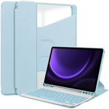 For-Samsung-Galaxy-Tab-S10-FE-/-S9-FE-Case-Leather+Acrylic-Rotary-Stand-Cover-with-Bluetooth-Compatible-Keyboard-Sky-Blue