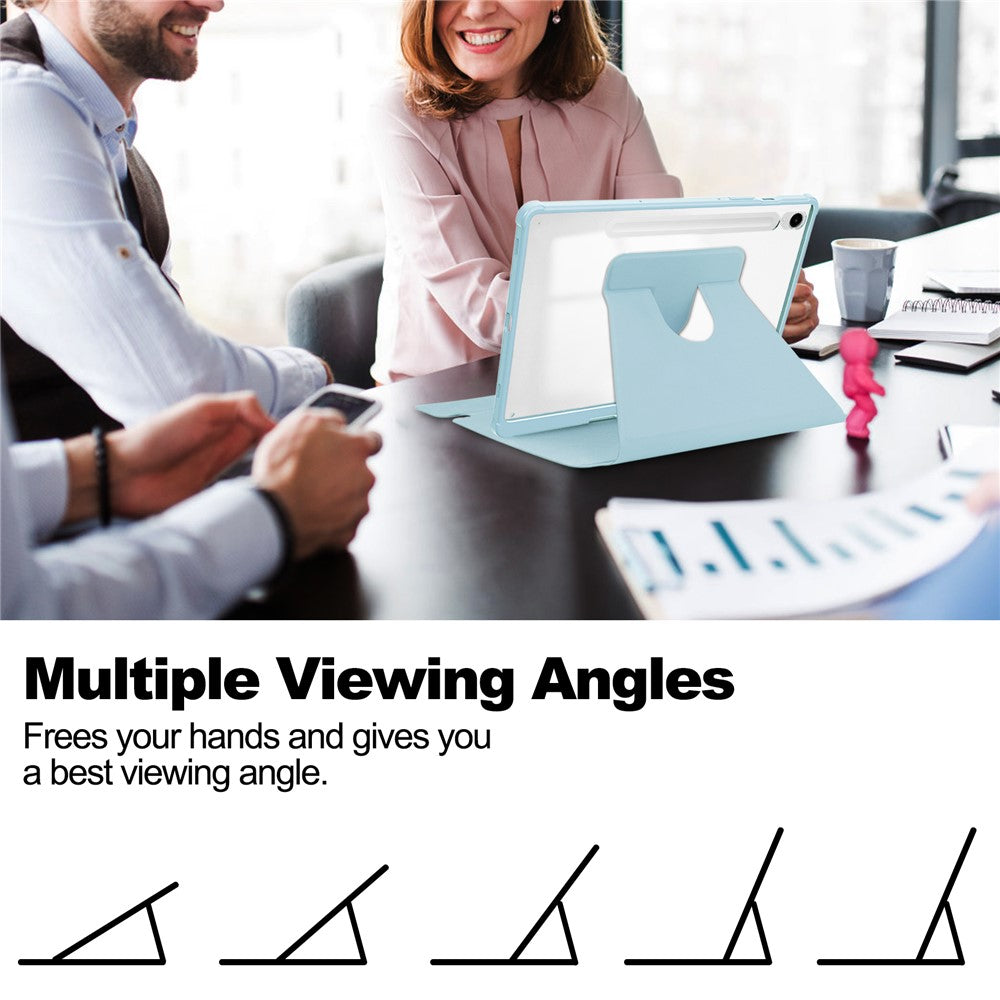 For-Samsung-Galaxy-Tab-S10-FE-/-S9-FE-Case-Leather+Acrylic-Rotary-Stand-Cover-with-Bluetooth-Compatible-Keyboard-Sky-Blue