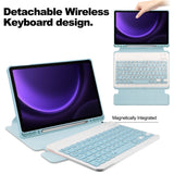 For-Samsung-Galaxy-Tab-S10-FE-/-S9-FE-Case-Leather+Acrylic-Rotary-Stand-Cover-with-Bluetooth-Compatible-Keyboard-Sky-Blue