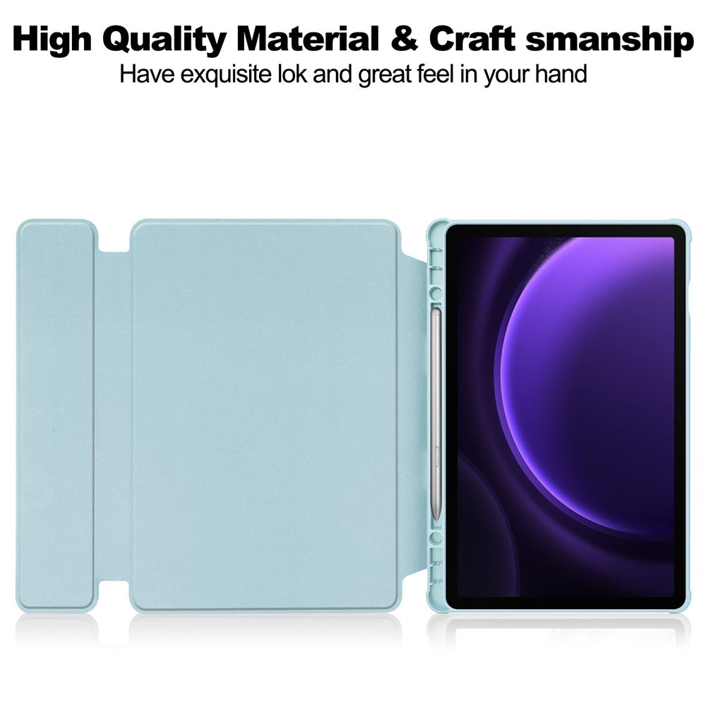 For-Samsung-Galaxy-Tab-S10-FE-/-S9-FE-Case-Leather+Acrylic-Rotary-Stand-Cover-with-Bluetooth-Compatible-Keyboard-Sky-Blue