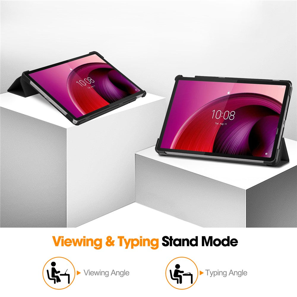 For-Lenovo-Tab-M11-/-Xiaoxin-Pad-11-2024-Case-Tri-Fold-Stand-PU-Leather+PC-Tablet-Cover-Black