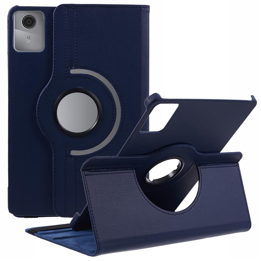 For-Lenovo-Tab-M11-/-Xiaoxin-Pad-11-2024-Leather-Case-Rotating-Stand-Tablet-Cover-Dark-Blue