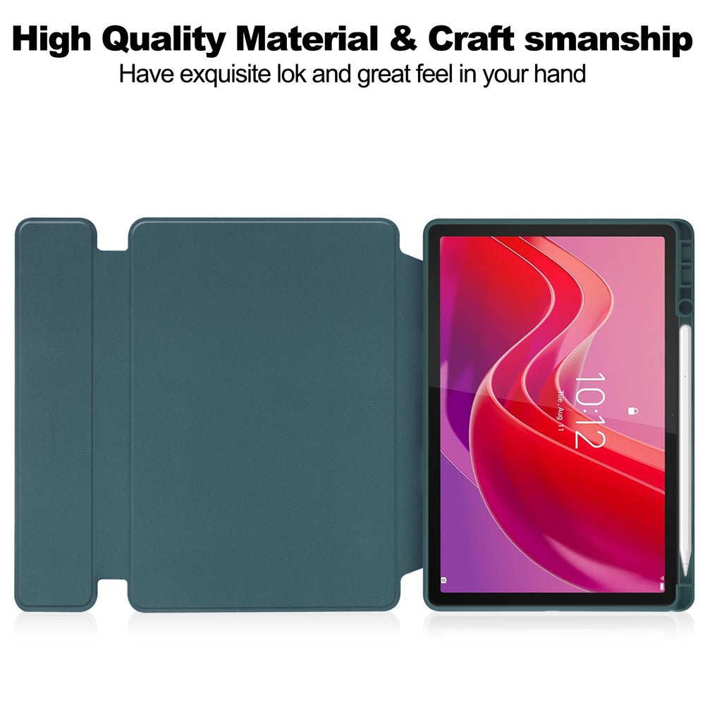 For-Lenovo-Tab-M11-/-Xiaoxin-Pad-11-2024-Case-PU+Acrylic-Tablet-Stand-Cover-with-Bluetooth-compatible-Keyboard-Blackish-Green