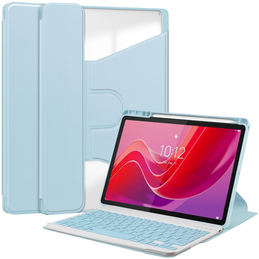For-Lenovo-Tab-M11-/-Xiaoxin-Pad-11-2024-Case-PU+Acrylic-Tablet-Stand-Cover-with-Bluetooth-compatible-Keyboard-Sky-Blue
