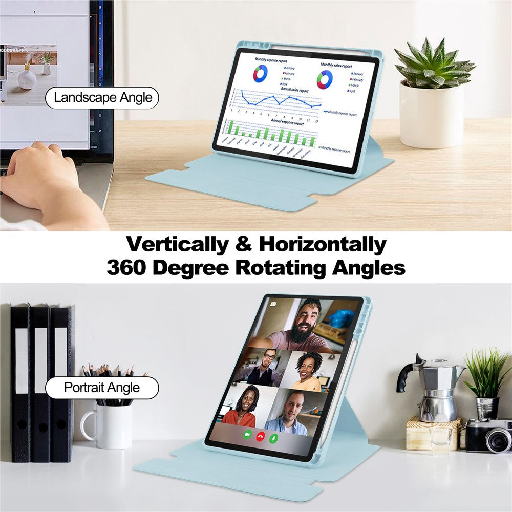 For-Lenovo-Tab-M11-/-Xiaoxin-Pad-11-2024-Case-PU+Acrylic-Tablet-Stand-Cover-with-Bluetooth-compatible-Keyboard-Sky-Blue