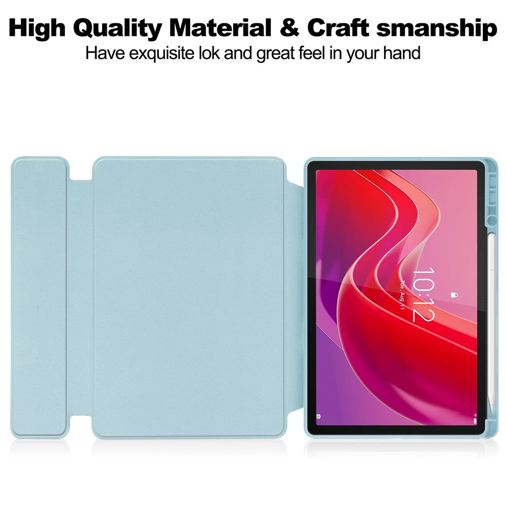 For-Lenovo-Tab-M11-/-Xiaoxin-Pad-11-2024-Case-PU+Acrylic-Tablet-Stand-Cover-with-Bluetooth-compatible-Keyboard-Sky-Blue