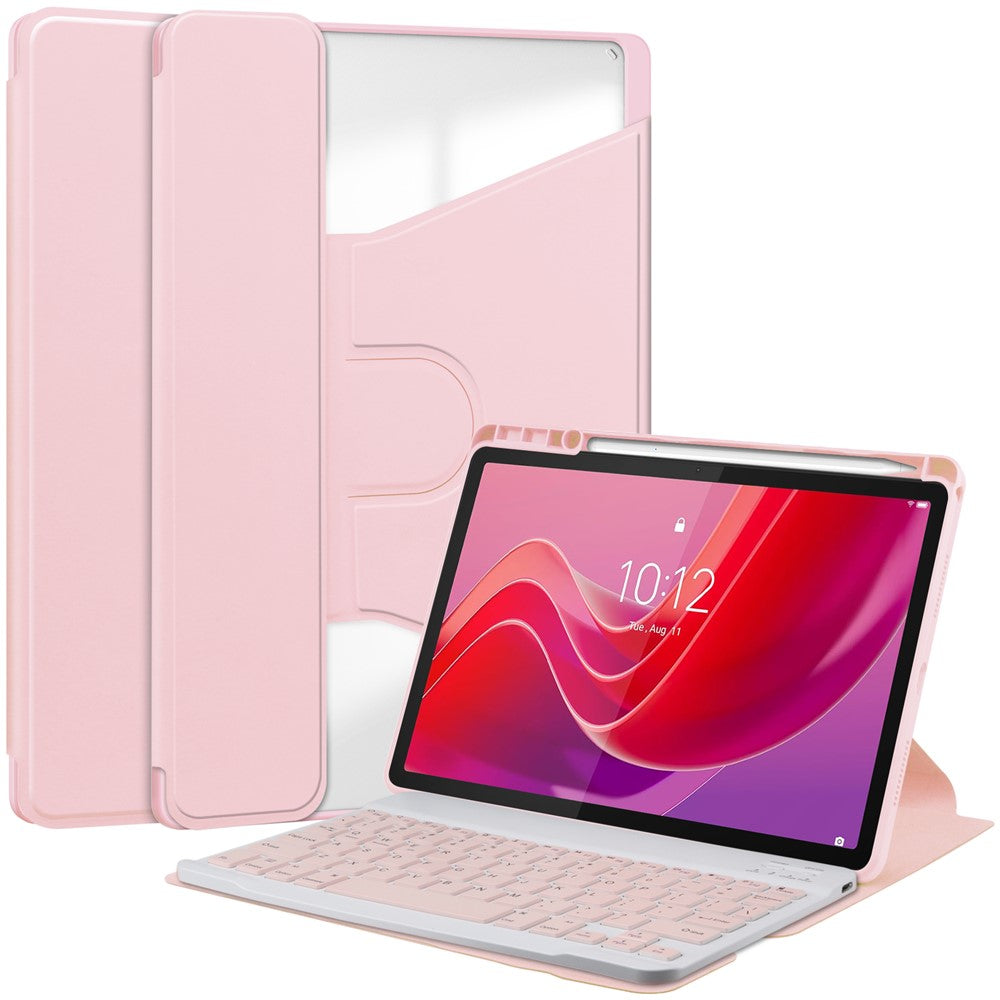 For-Lenovo-Tab-M11-/-Xiaoxin-Pad-11-2024-Case-PU+Acrylic-Tablet-Stand-Cover-with-Bluetooth-compatible-Keyboard-Pink
