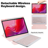 For-Lenovo-Tab-M11-/-Xiaoxin-Pad-11-2024-Case-PU+Acrylic-Tablet-Stand-Cover-with-Bluetooth-compatible-Keyboard-Pink