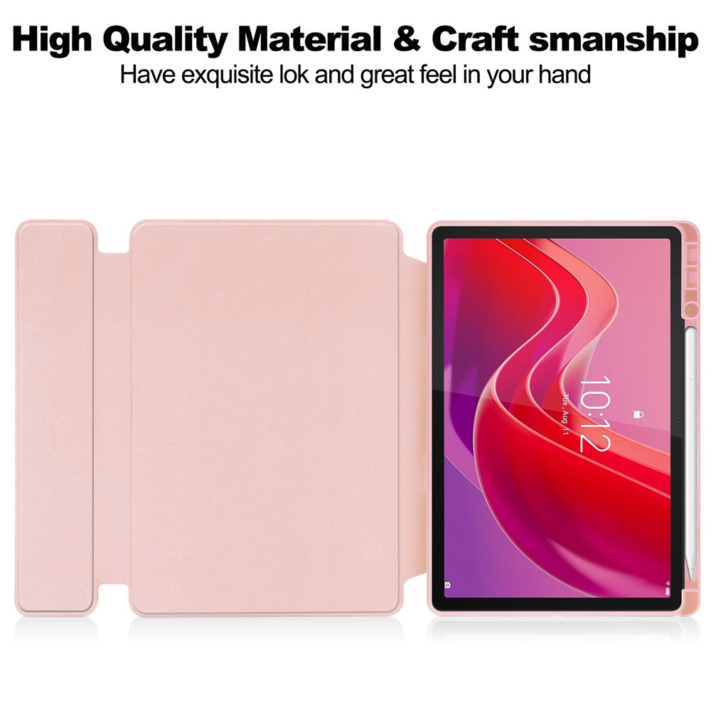 For-Lenovo-Tab-M11-/-Xiaoxin-Pad-11-2024-Case-PU+Acrylic-Tablet-Stand-Cover-with-Bluetooth-compatible-Keyboard-Pink