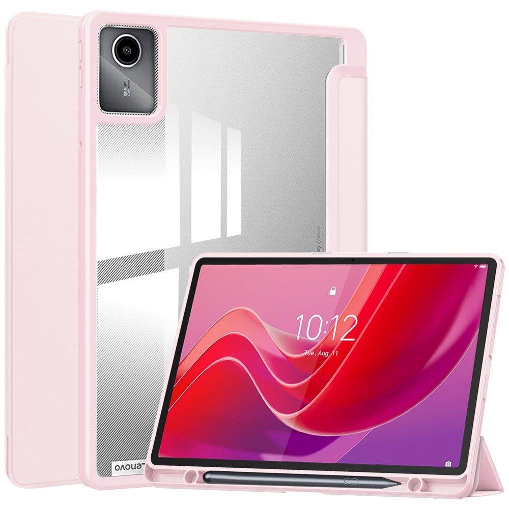 For-Lenovo-Tab-M11-/-Xiaoxin-Pad-11-2024-Case-Anti-Scratch-PU+TPU+Acrylic-Tablet-Cover-with-Pen-Slot-Pink