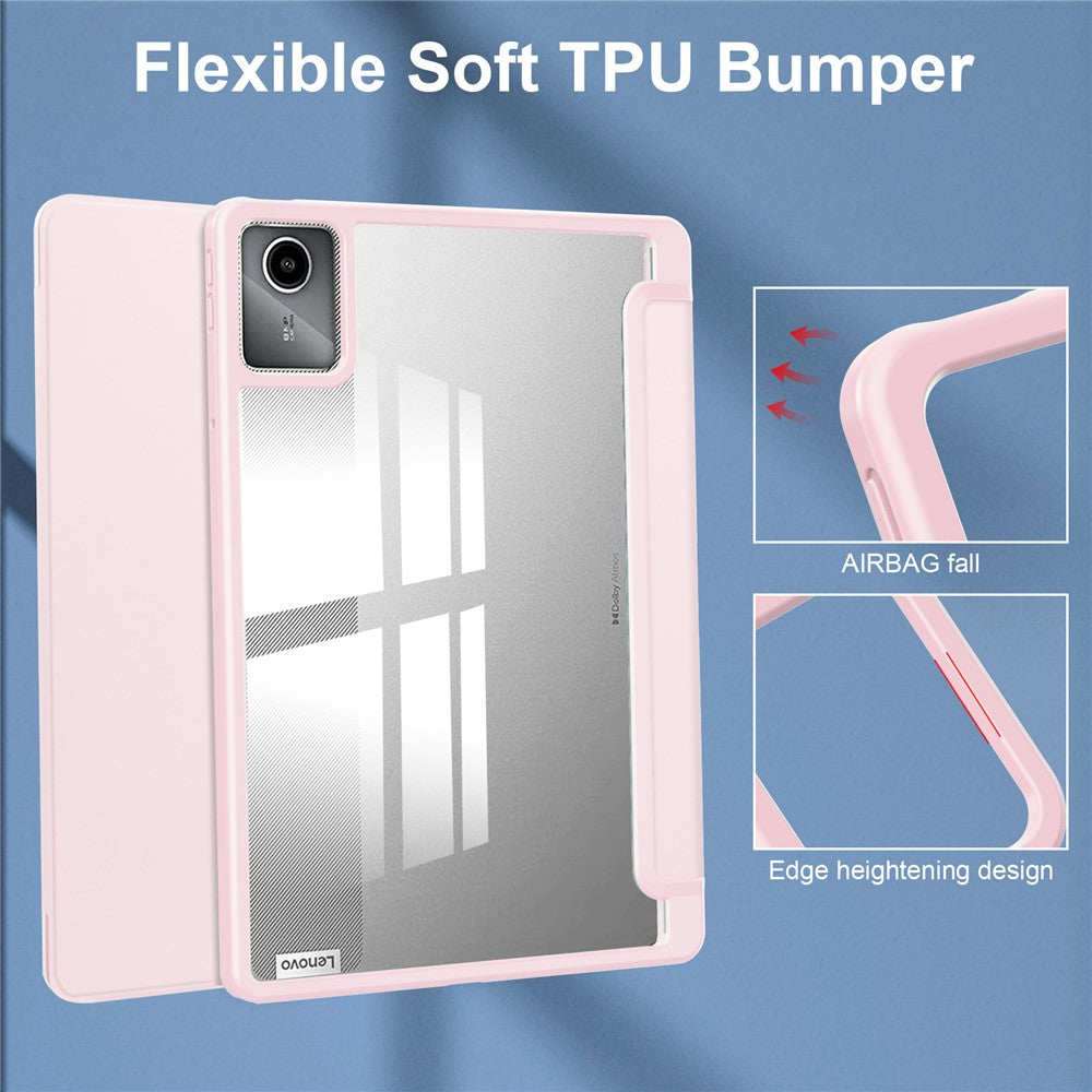 For-Lenovo-Tab-M11-/-Xiaoxin-Pad-11-2024-Case-Anti-Scratch-PU+TPU+Acrylic-Tablet-Cover-with-Pen-Slot-Pink
