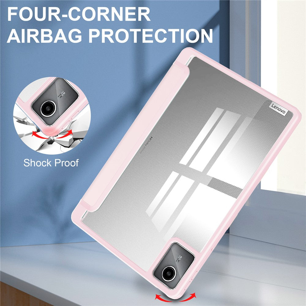 For-Lenovo-Tab-M11-/-Xiaoxin-Pad-11-2024-Case-Anti-Scratch-PU+TPU+Acrylic-Tablet-Cover-with-Pen-Slot-Pink