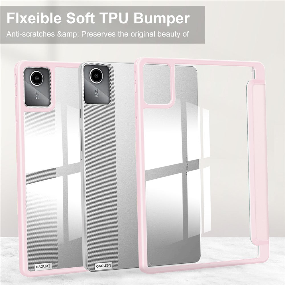 For-Lenovo-Tab-M11-/-Xiaoxin-Pad-11-2024-Case-Anti-Scratch-PU+TPU+Acrylic-Tablet-Cover-with-Pen-Slot-Pink