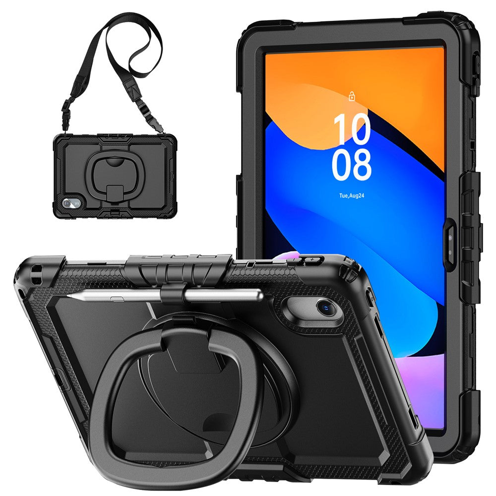 For-Lenovo-Xiaoxin-Pad-11-2025-/-2024-/-Idea-Tab-/-K11-Gen-2-/-M11-/-K11-LTE-(2024)-Case-Kickstand-PC+Silicone-Tablet-Cover-with-Strap-Black