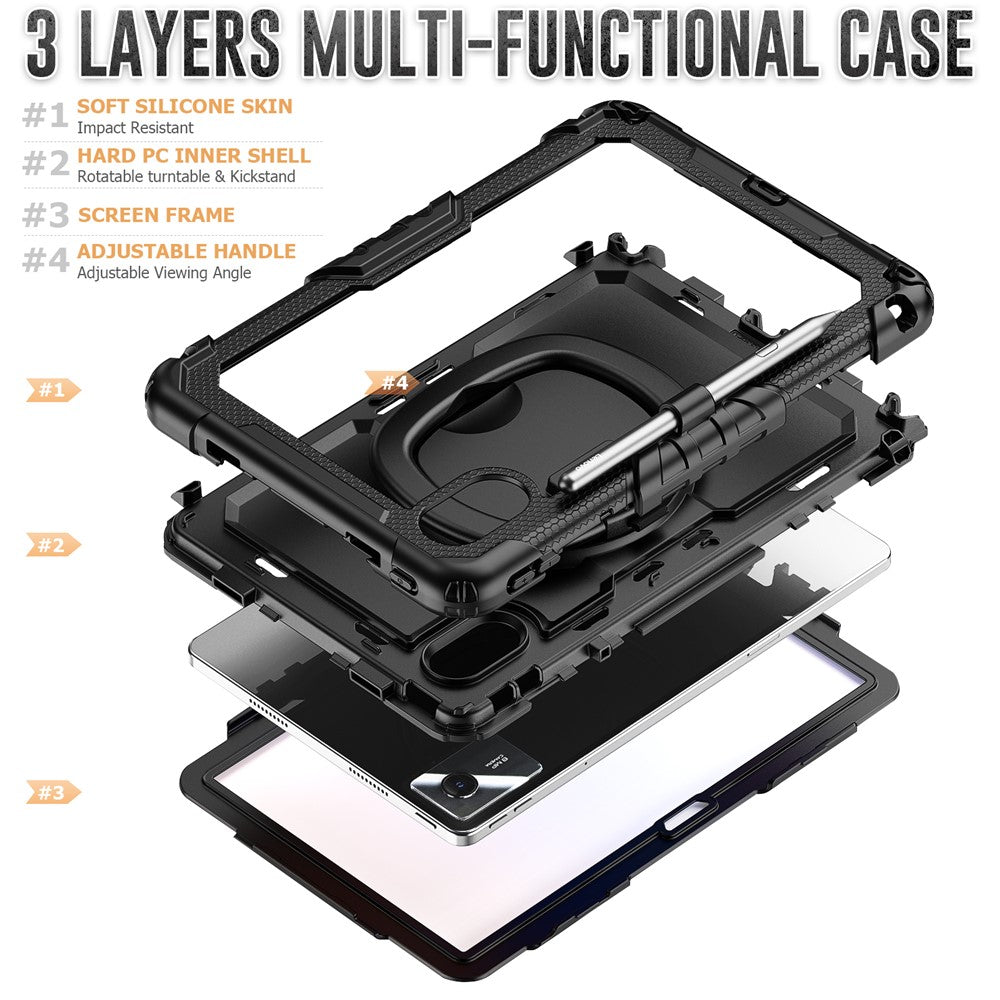 For-Lenovo-Xiaoxin-Pad-11-2025-/-2024-/-Idea-Tab-/-K11-Gen-2-/-M11-/-K11-LTE-(2024)-Case-Kickstand-PC+Silicone-Tablet-Cover-with-Strap-Black