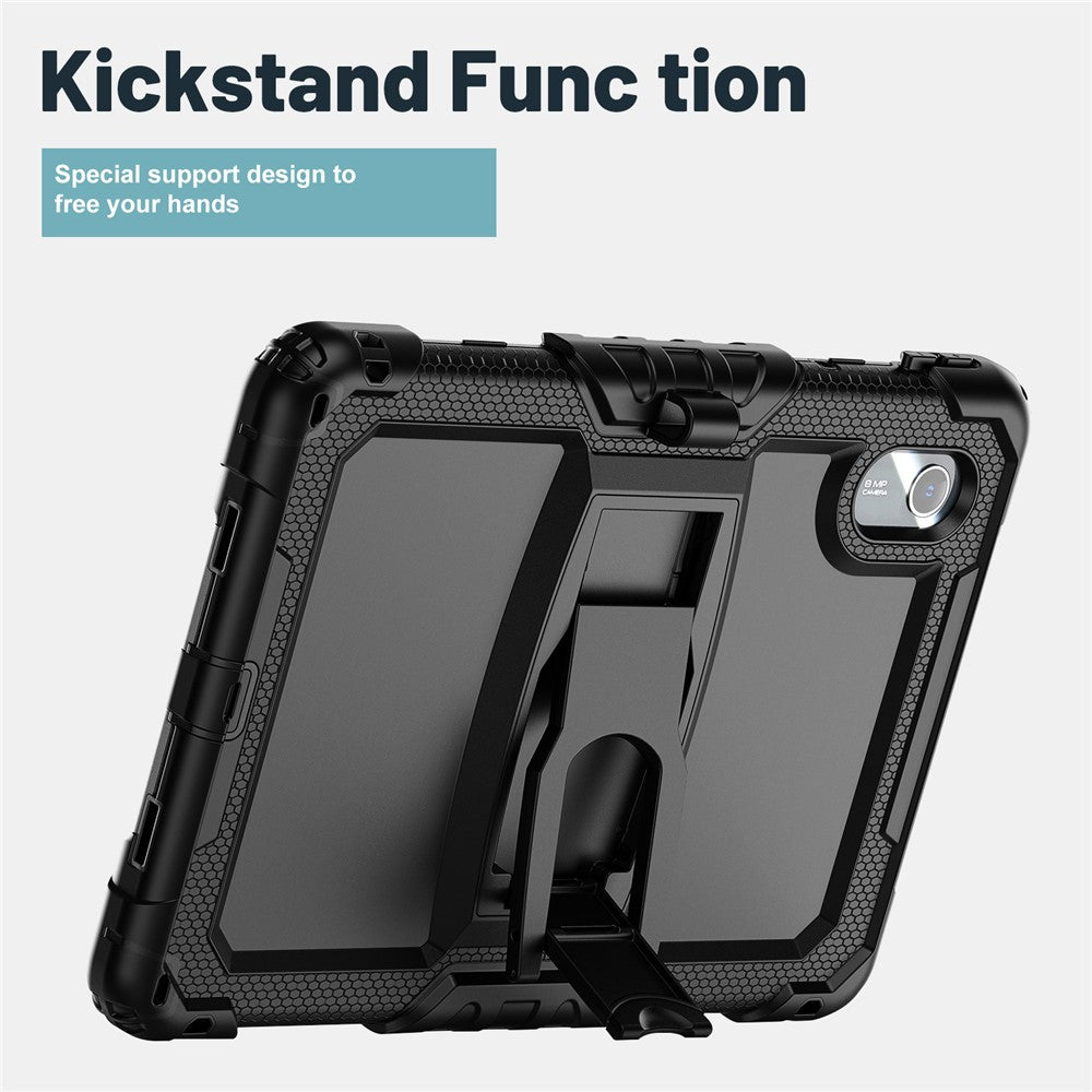 For-Lenovo-Xiaoxin-Pad-11-2025-/-2024-/-Idea-Tab-/-K11-Gen-2-/-M11-/-K11-LTE-(2024)-Case-PC+Silicone-Kickstand-Tablet-Cover-with-Strap-Black