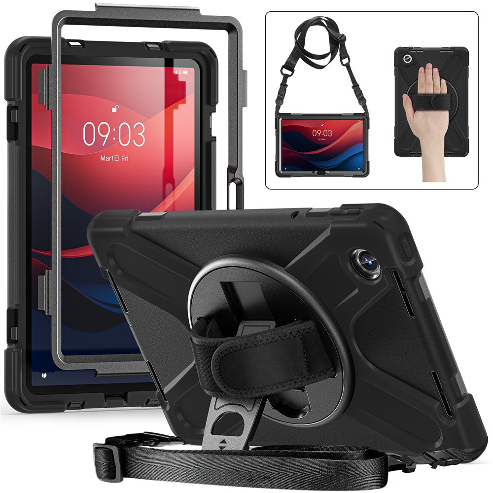 For-Lenovo-Tab-M11-TB-330FU-/-331FC-/-Xiaoxin-Pad-11-2024-Case-PC+Silicone-Tablet-Cover-with-Shoulder-Strap-Black
