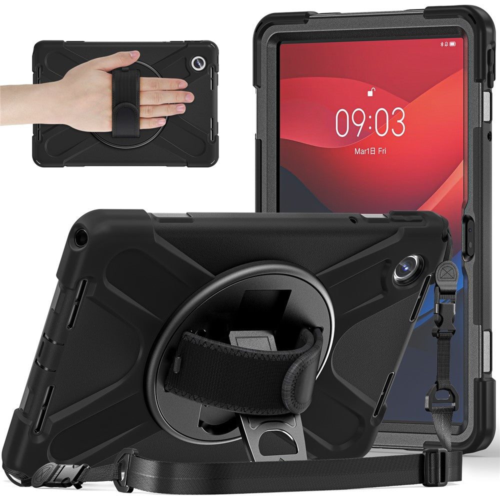 For-Lenovo-Tab-M11-TB-330FU-/-331FC-/-Xiaoxin-Pad-11-2024-Case-PC+Silicone-Tablet-Cover-with-Shoulder-Strap-Black