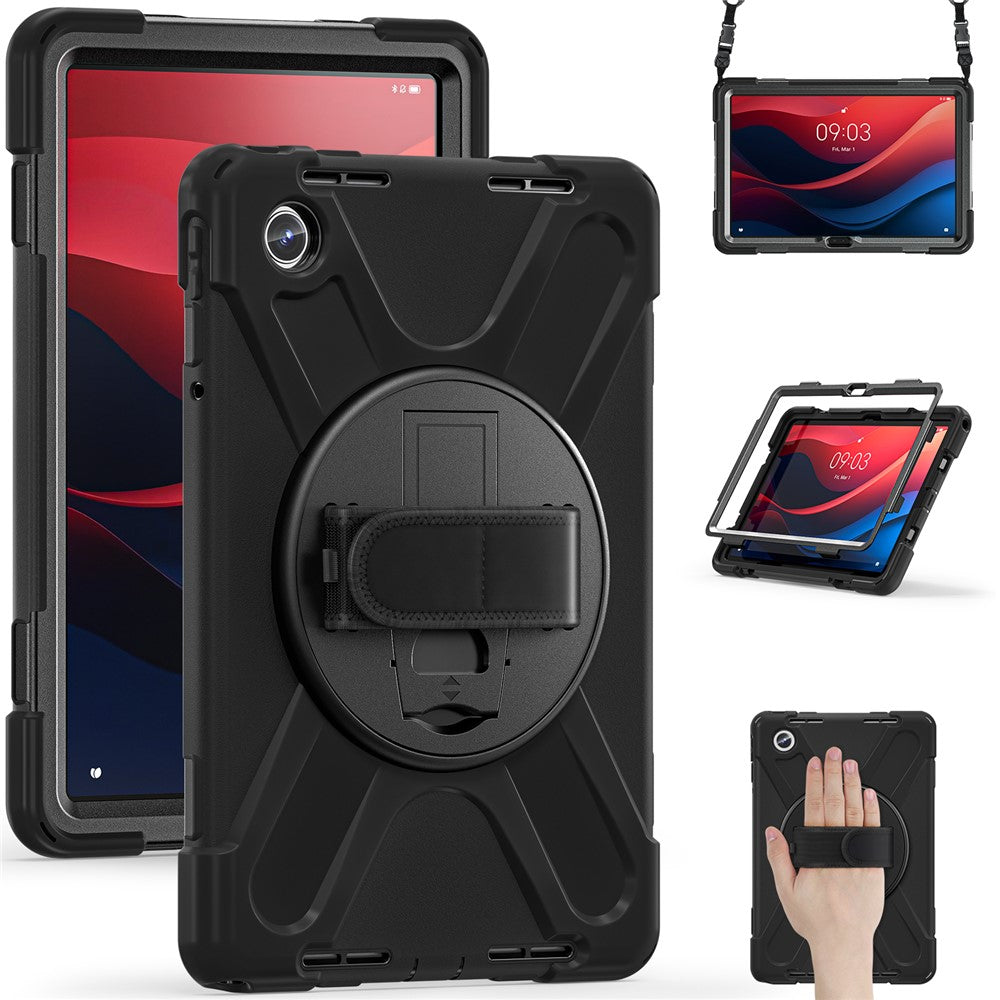 For-Lenovo-Tab-M11-TB-330FU-/-331FC-/-Xiaoxin-Pad-11-2024-Case-PC+Silicone-Tablet-Cover-with-Shoulder-Strap-Black