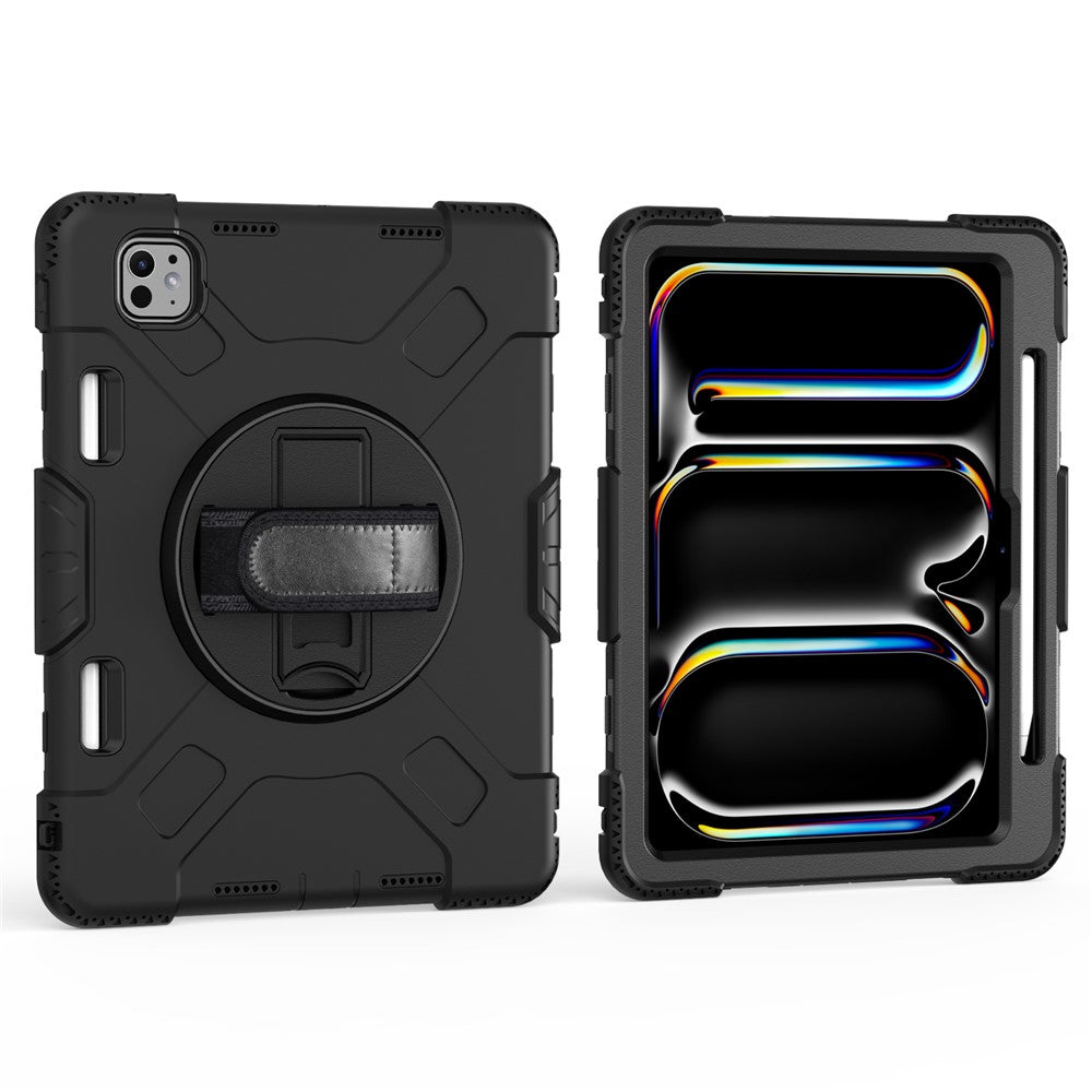 For-iPad-Pro-11-(2025)-/-11-(2024)-Kickstand-Case-Anti-Scratch-Tablet-Cover-with-Shoulder-Strap-Black