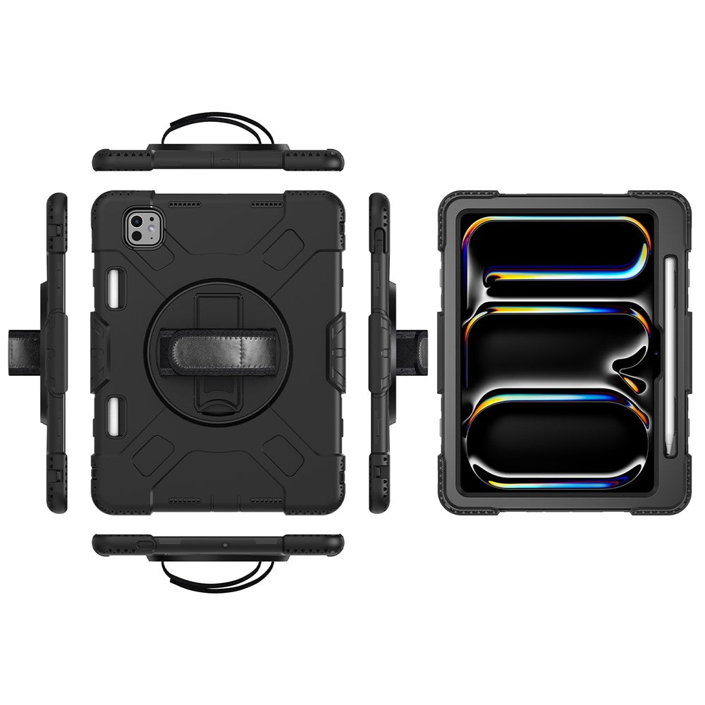 For-iPad-Pro-11-(2025)-/-11-(2024)-Kickstand-Case-Anti-Scratch-Tablet-Cover-with-Shoulder-Strap-Black