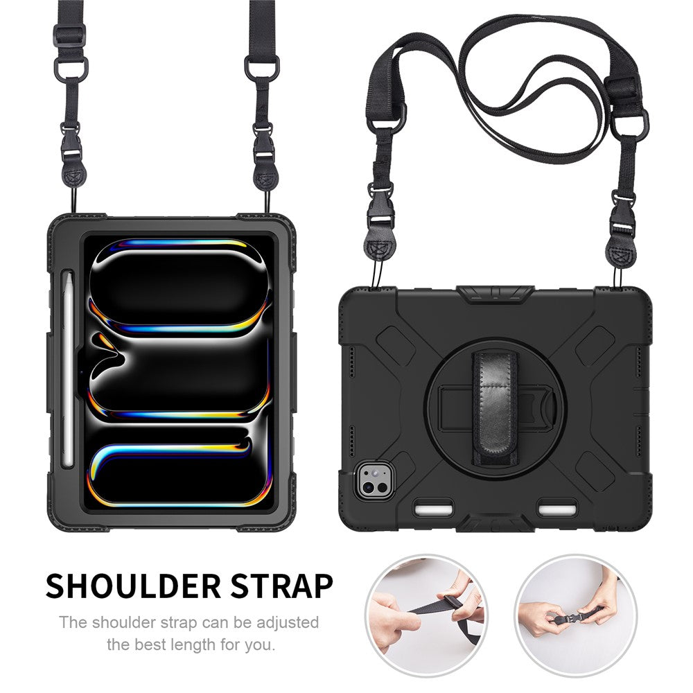 For-iPad-Pro-11-(2025)-/-11-(2024)-Kickstand-Case-Anti-Scratch-Tablet-Cover-with-Shoulder-Strap-Black