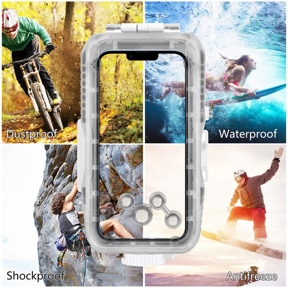 PULUZ-PU9115W-Waterproof-Cover-for-iPhone-14-Pro-/-14-/-13-Pro-/-13-/-12-Pro-/-12-PC-+-Glass-40m-Phone-Diving-Case-(Upgraded-Version)