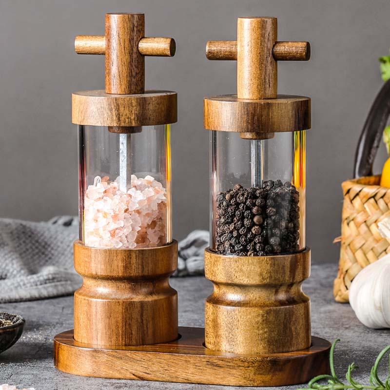 7-inch-Manual-Black-Pepper-Wood-Grinder-Transparent-Acrylic-Pepper-Seasoning-Bottle,-Spec:-Double+Base+Spoon+Steel-Brush+Black-Brush