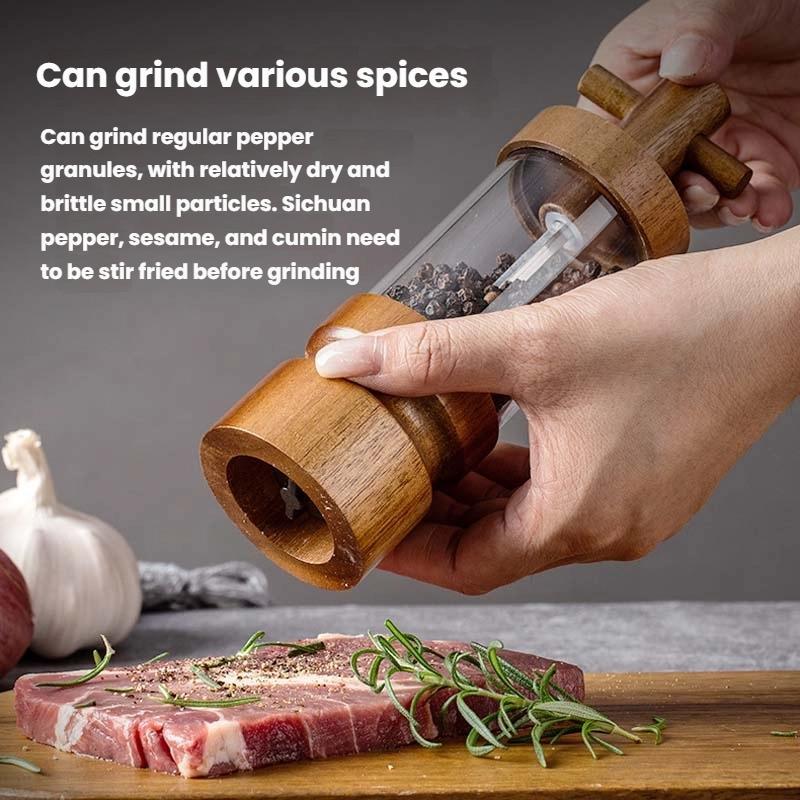 7-inch-Manual-Black-Pepper-Wood-Grinder-Transparent-Acrylic-Pepper-Seasoning-Bottle,-Spec:-Double+Base+Spoon+Steel-Brush+Black-Brush