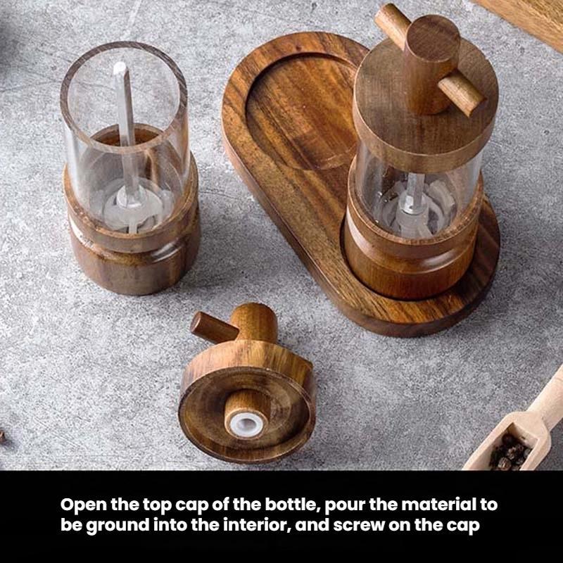 7-inch-Manual-Black-Pepper-Wood-Grinder-Transparent-Acrylic-Pepper-Seasoning-Bottle,-Spec:-Double+Base+Spoon+Steel-Brush+Black-Brush