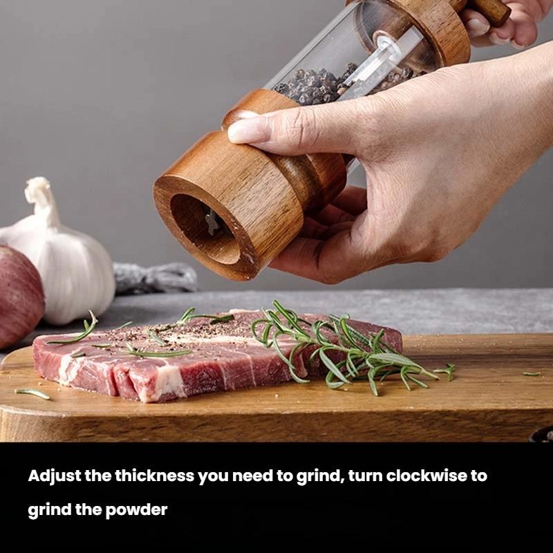 7-inch-Manual-Black-Pepper-Wood-Grinder-Transparent-Acrylic-Pepper-Seasoning-Bottle,-Spec:-Double+Base+Spoon+Steel-Brush+Black-Brush