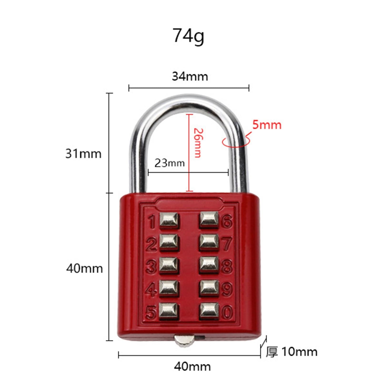 10 Digit Combination Padlock Lengthened Shackle locks for Cabinet Gate Fence Red