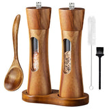 8-inch-Acrylic-Pepper-Grinder-Pagoda-shaped-Wooden-Kitchen-Pepper-Mill,-Spec:-Double+Base+Spoon+Steel-Brush+Black-Brush